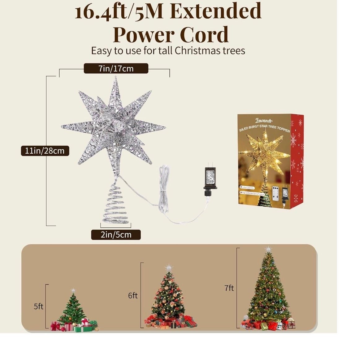 Lewondr Starburst Christmas Tree Topper 11 Inch Silver - MISSING REMOTE 2