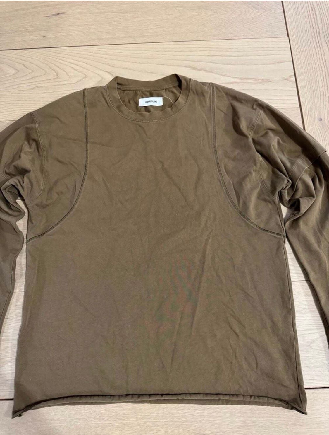 Helmut Lang Long Sleeve Shirt Size L Olive Green Cotton Thermal Top 2