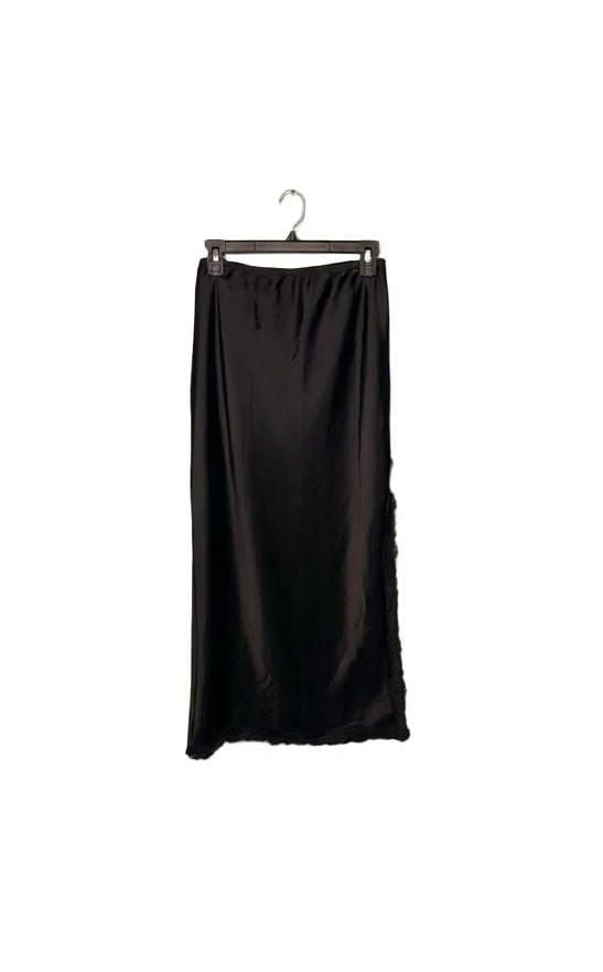 Dark Romantic Thick Satin Lace Trim Midi Slip Skirt Black Sz. S High Coquette 2