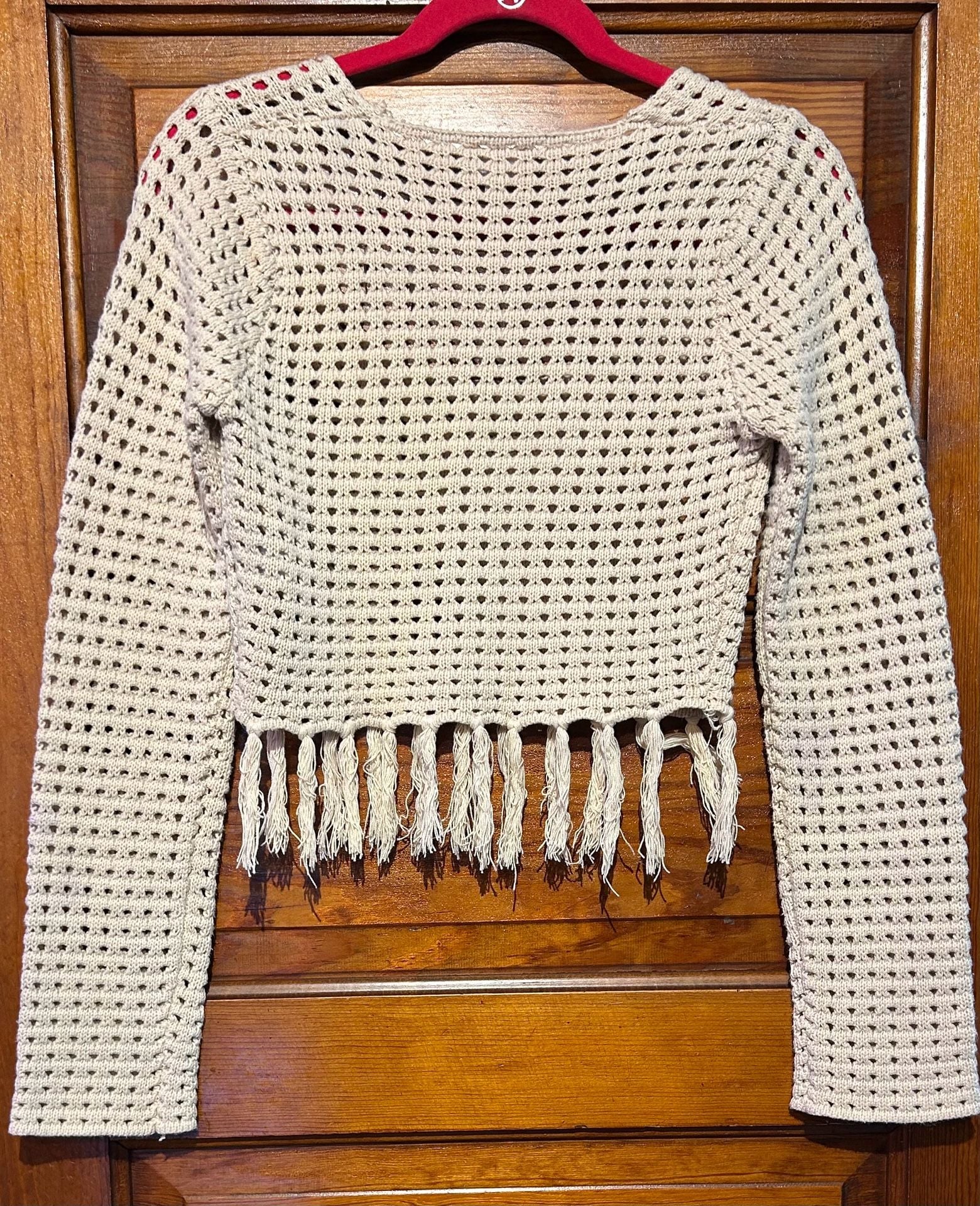 Le Lis Collection Crocheted Fringe Sweater Size S Beige 5