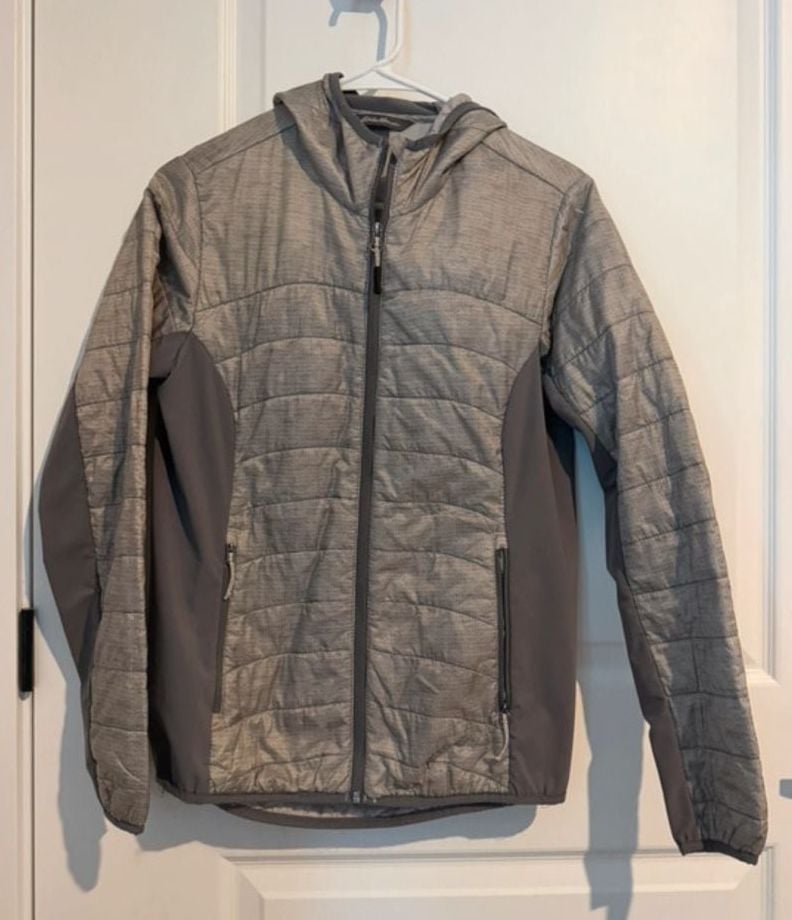 Eddie Bauer Hooded Jacket Size S Gray Quilted Full Zip 2