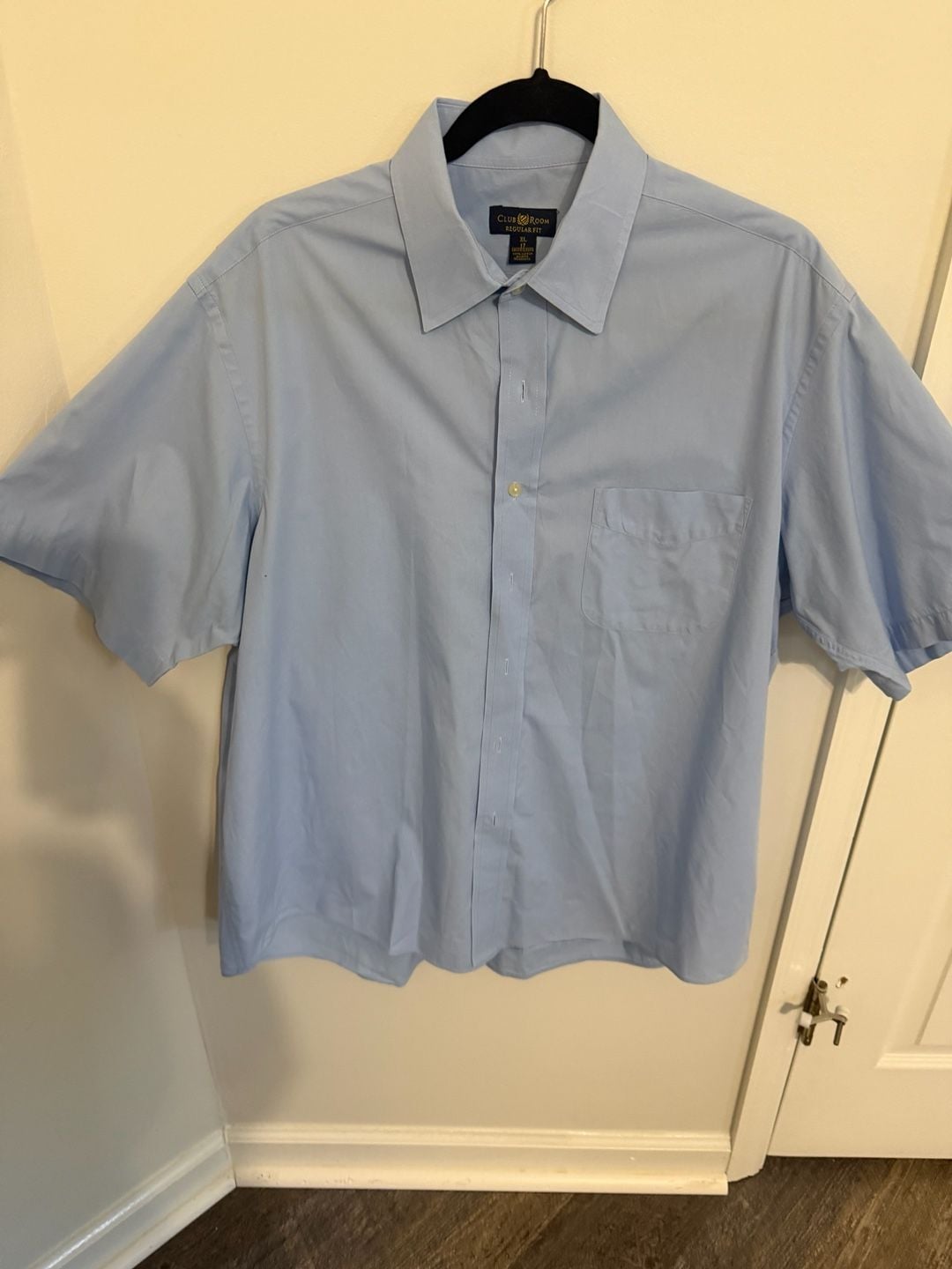 Club Room Regular Fit Short Sleeve Shirt XL 17 Light Blue Cotton 3
