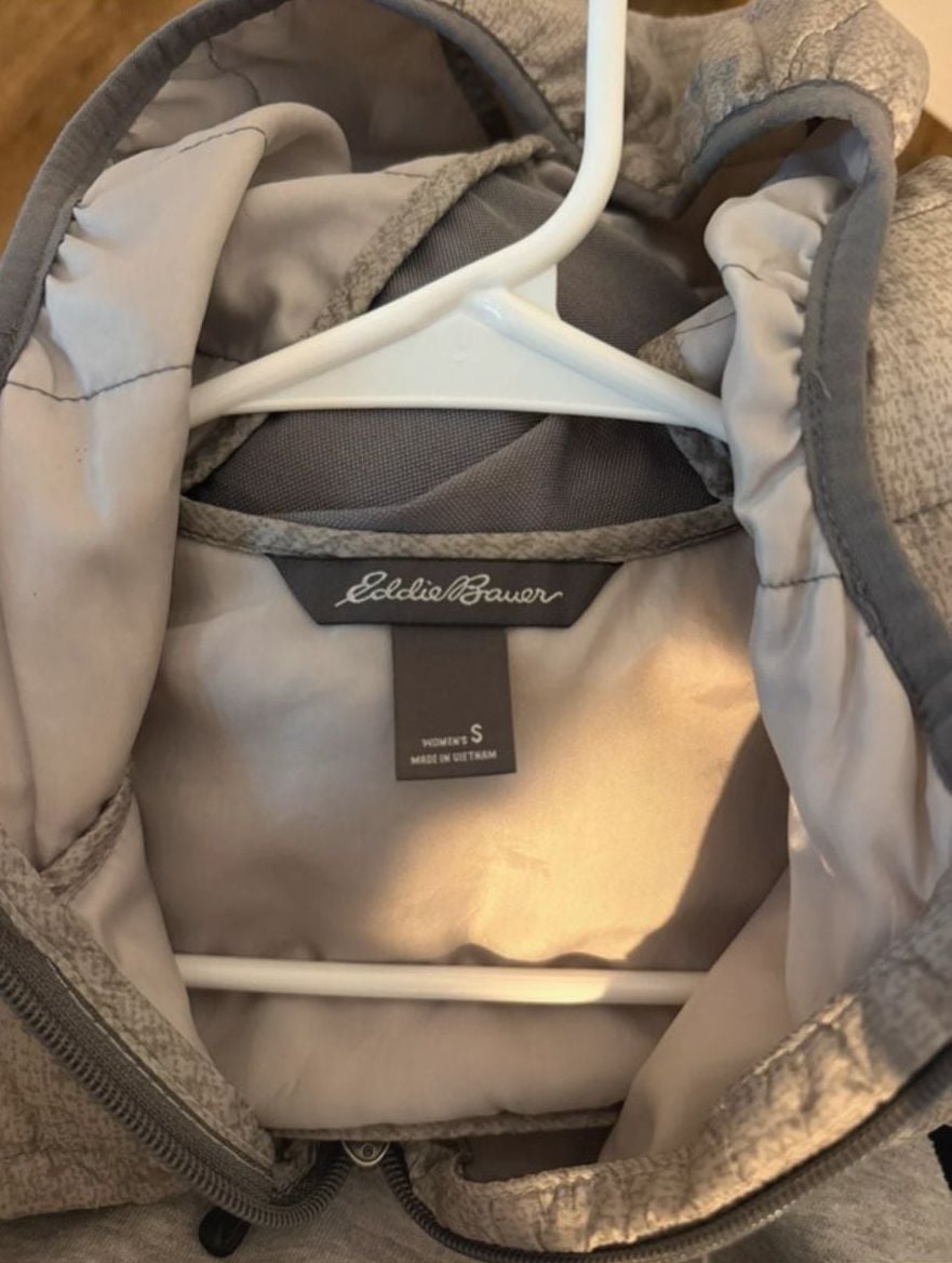 Eddie Bauer Hooded Jacket Size S Gray Quilted Full Zip 5