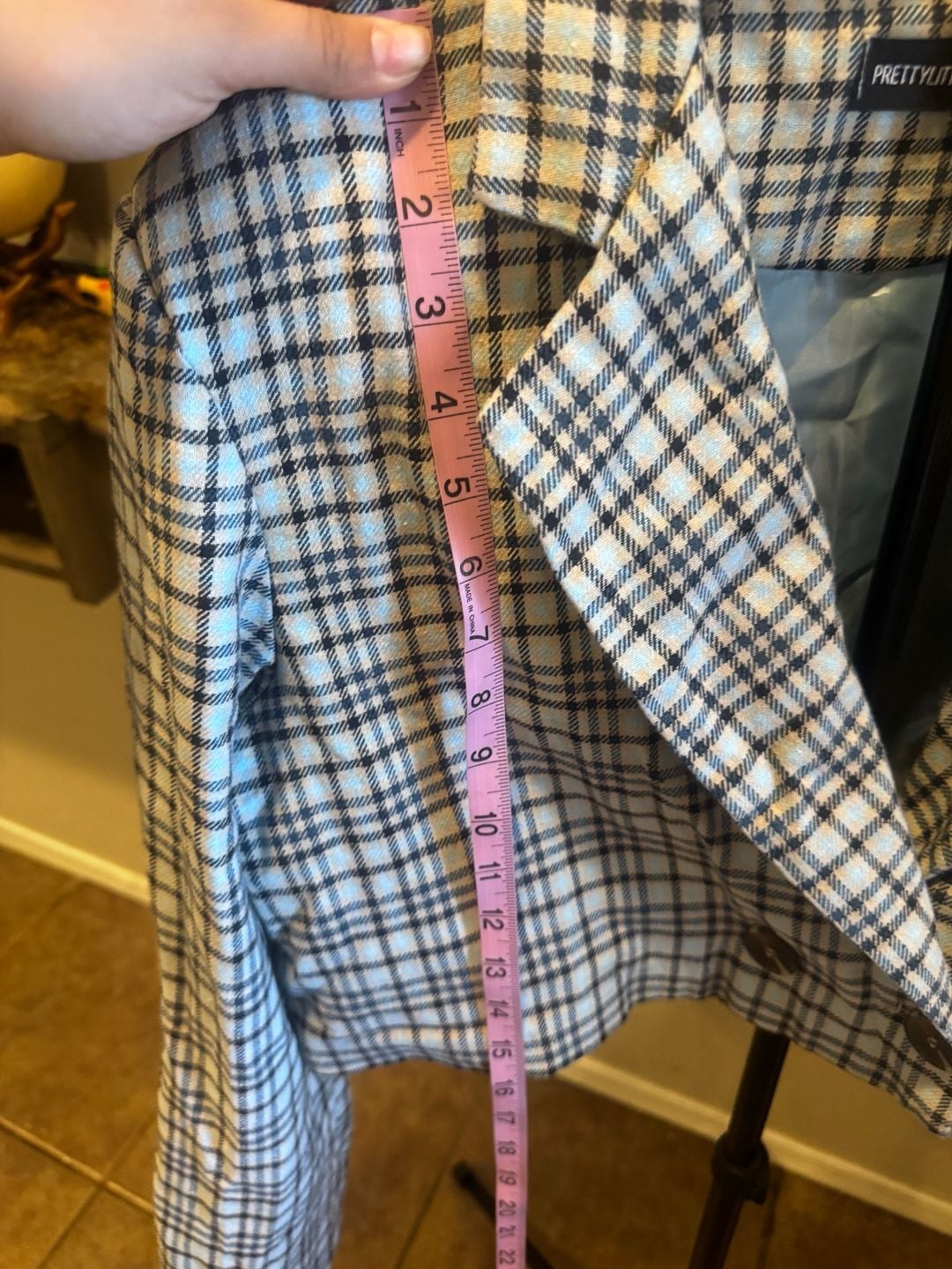 PrettyLittleThing Plaid Blazer Size US 6 UK 10 Cropped Blue Black White 8
