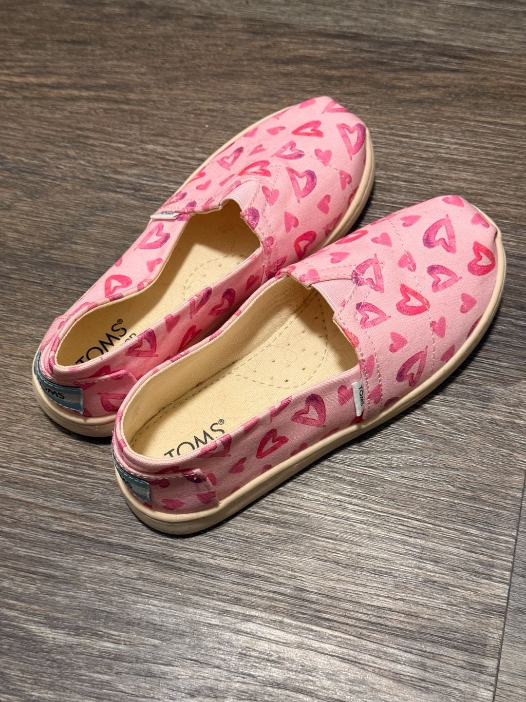 Toms Pink Heart Print Slip-On Shoes Youth Size 12 3