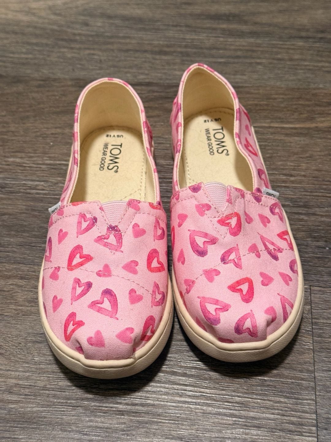 Toms Pink Heart Print Slip-On Shoes Youth Size 12 4