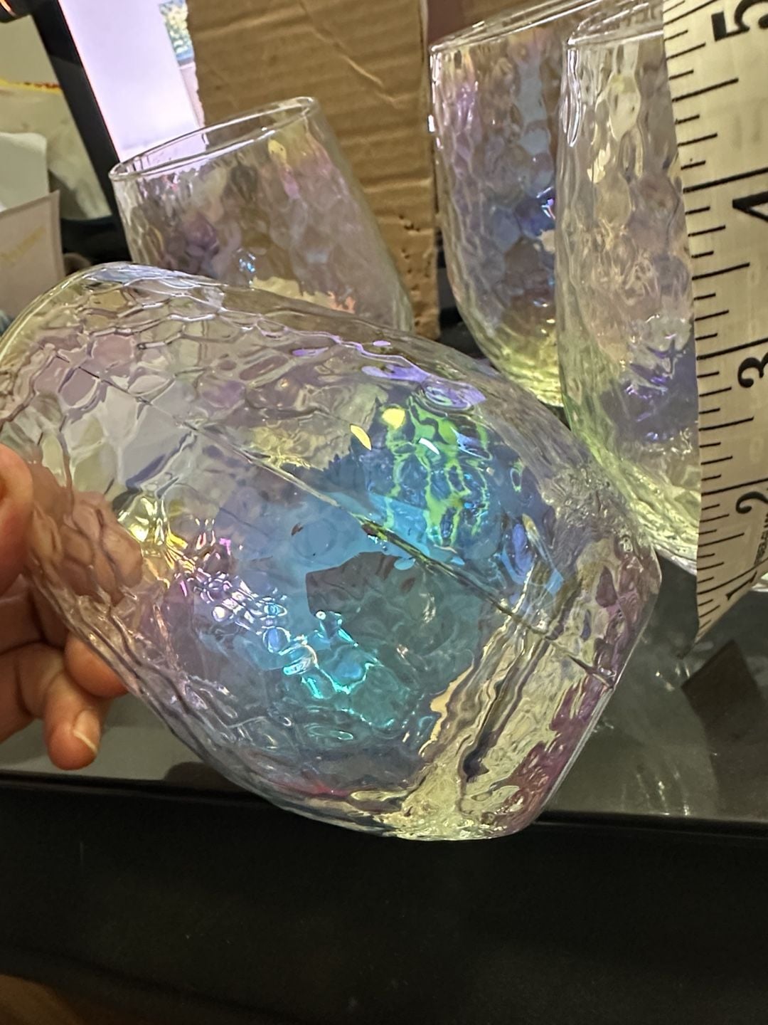 Set of 4 Iridescent Hammered Glass Tumblers 5.5 Inch 4
