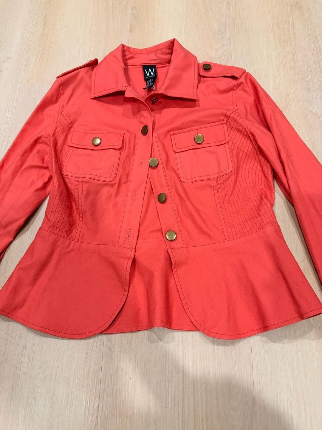 Work to Weekend Jacket Size 4 Coral Cotton Blend Peplum Utility 2