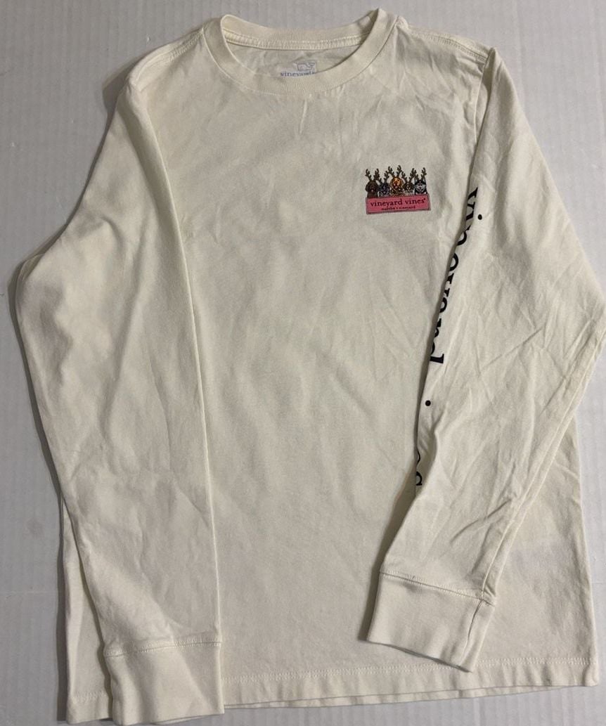 Vineyard Vines Christmas Reindeer Dogs Long Sleeve T-Shirt Size S White 2