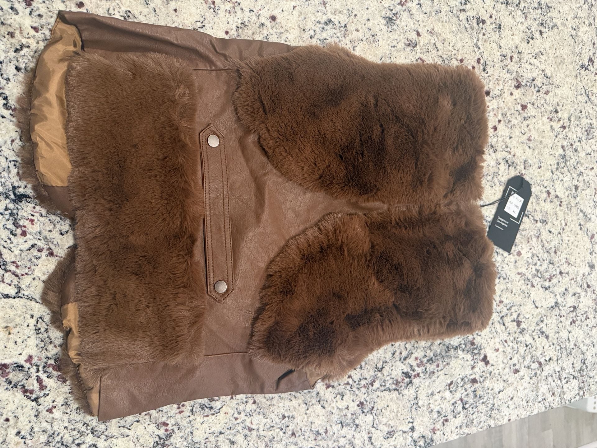 Coalition LA Faux Fur Faux Leather Vest Size XL Camel New With Tags 6