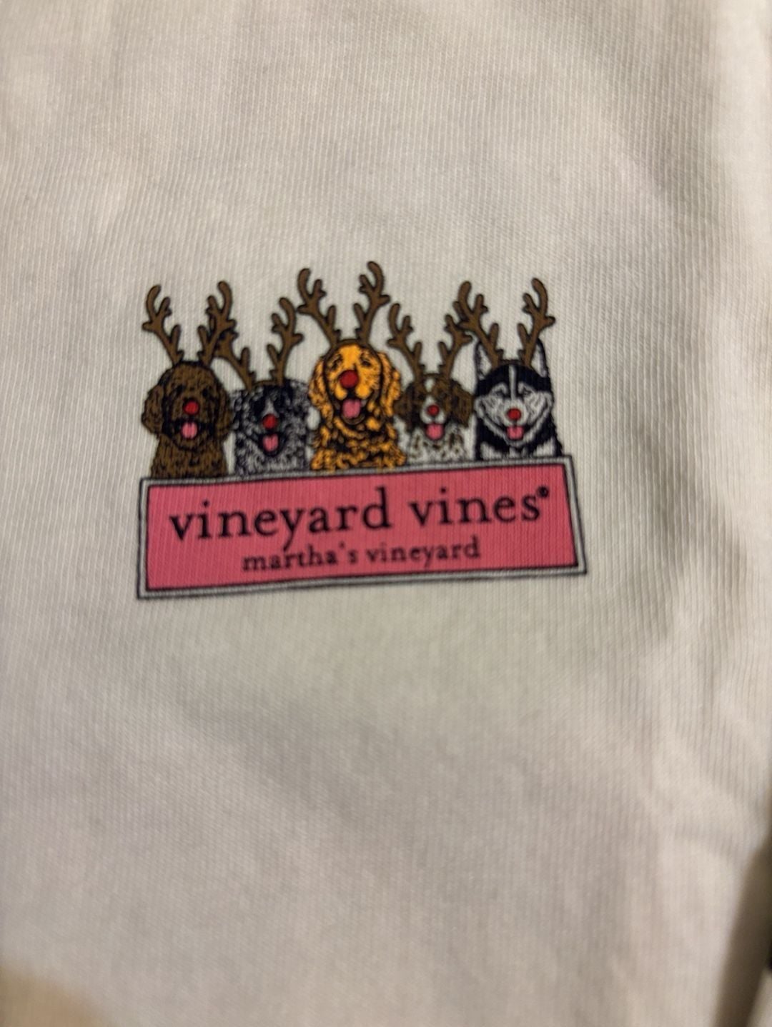 Vineyard Vines Christmas Reindeer Dogs Long Sleeve T-Shirt Size S White 3