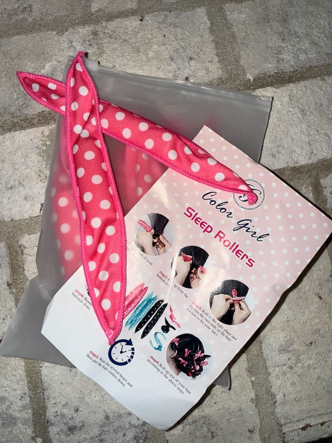 Color Girl Sleep Rollers Pink Polka Dot Hair Curlers New 1