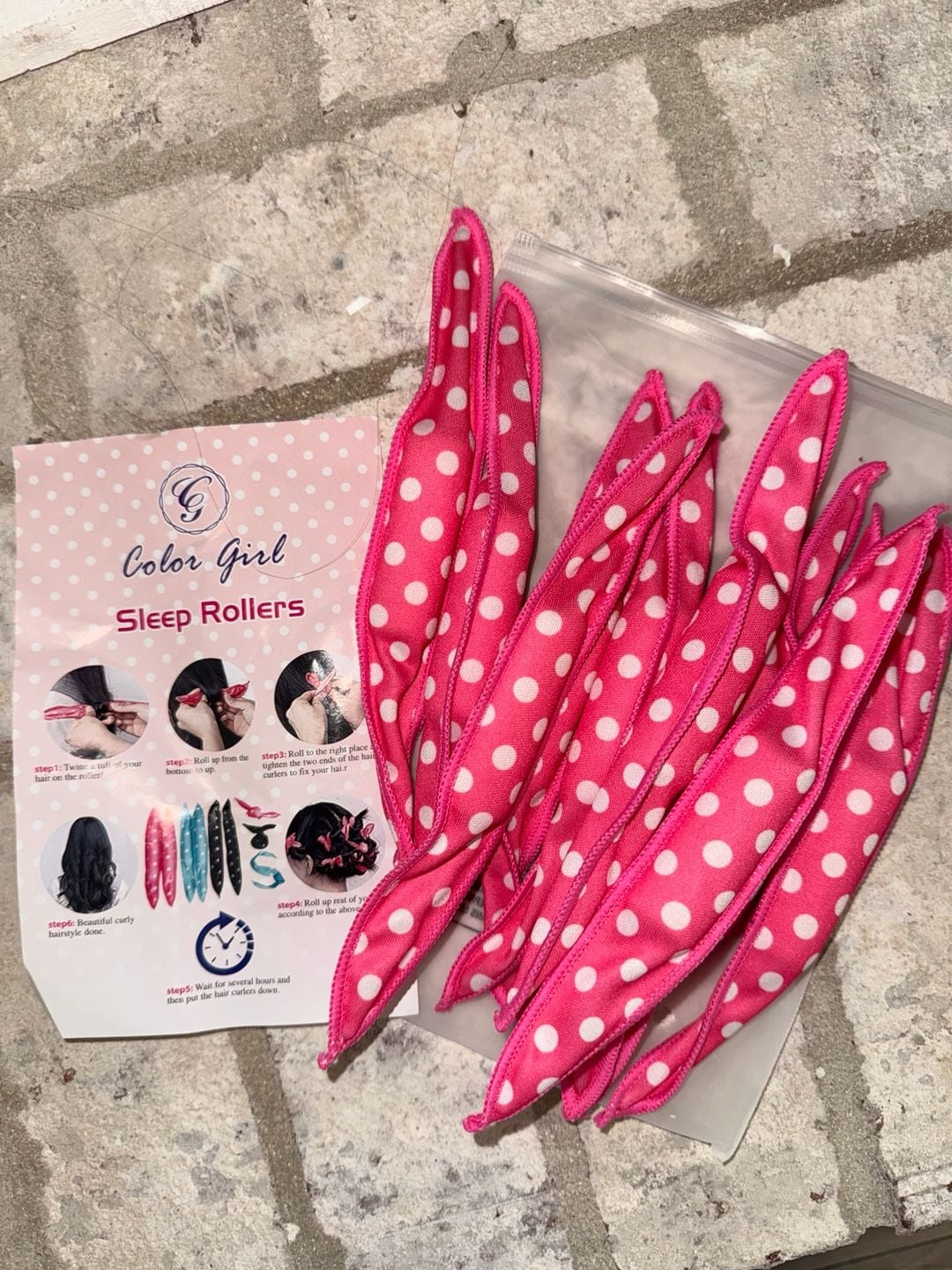 Color Girl Sleep Rollers Pink Polka Dot Hair Curlers New 2