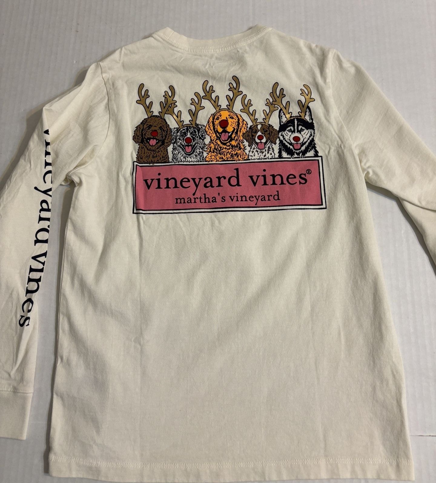 Vineyard Vines Christmas Reindeer Dogs Long Sleeve T-Shirt Size S White 6
