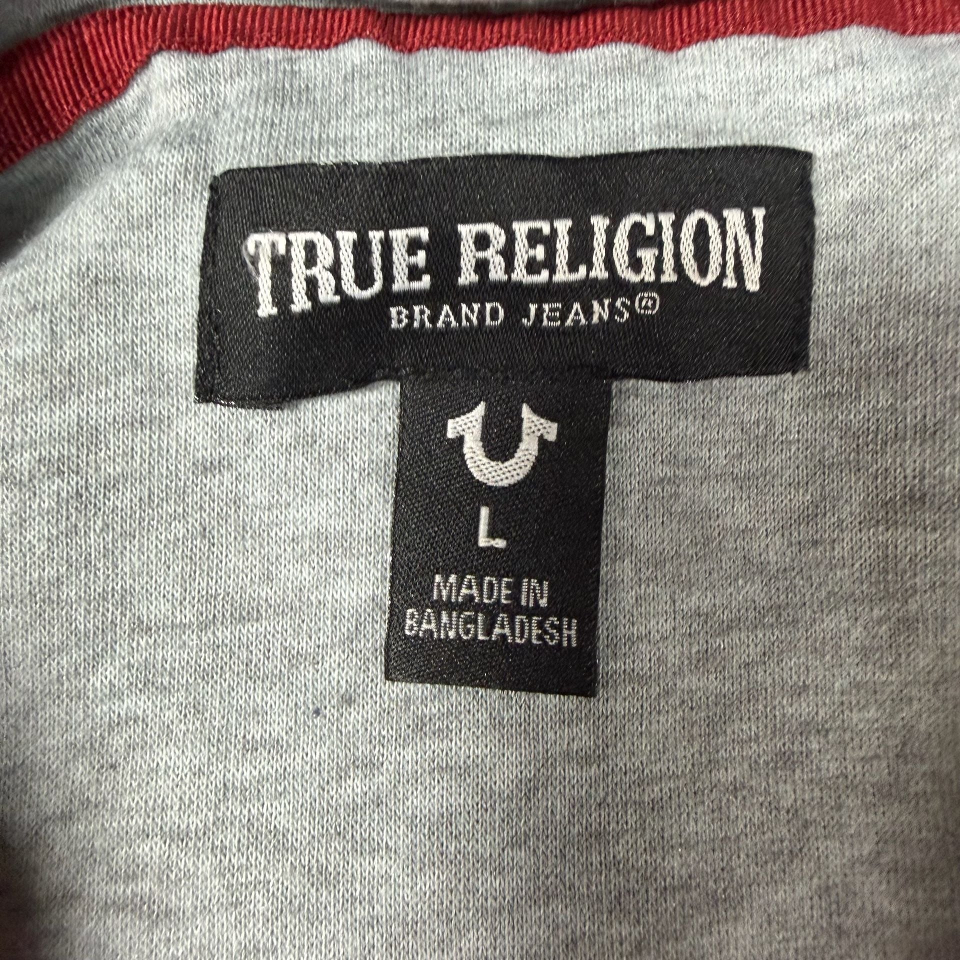 True Religion Puffer Vest Size L Red Quilted Collar Full Zip 6