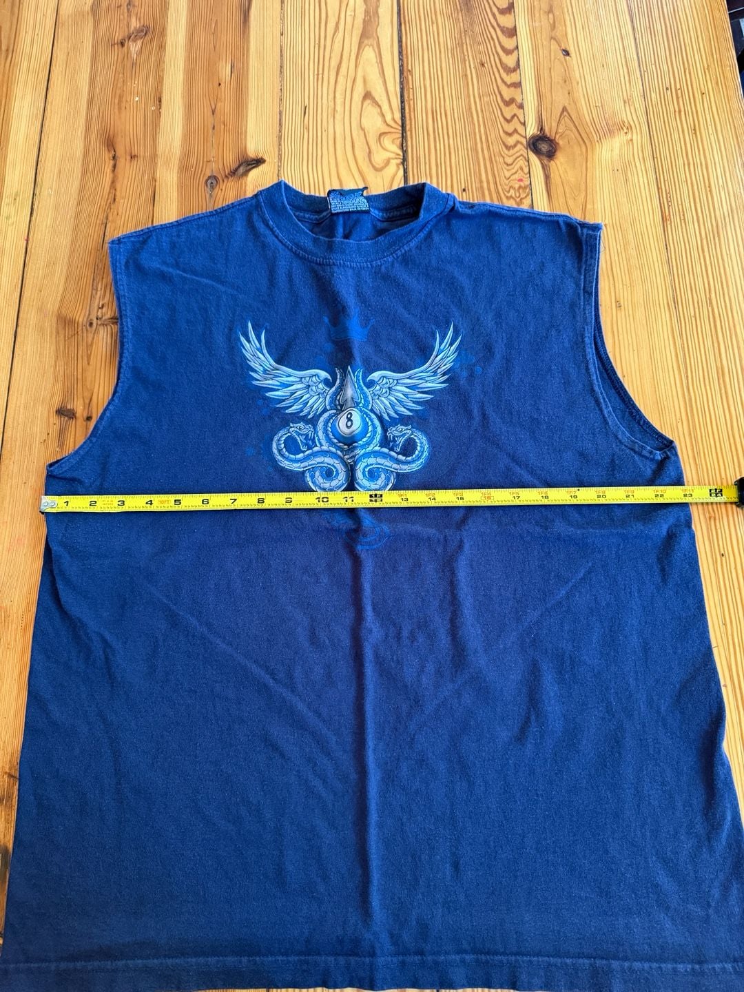 Sirco Graphic Sleeveless T-Shirt Size XL Blue 8-Ball Snakes Wings Vintage 7