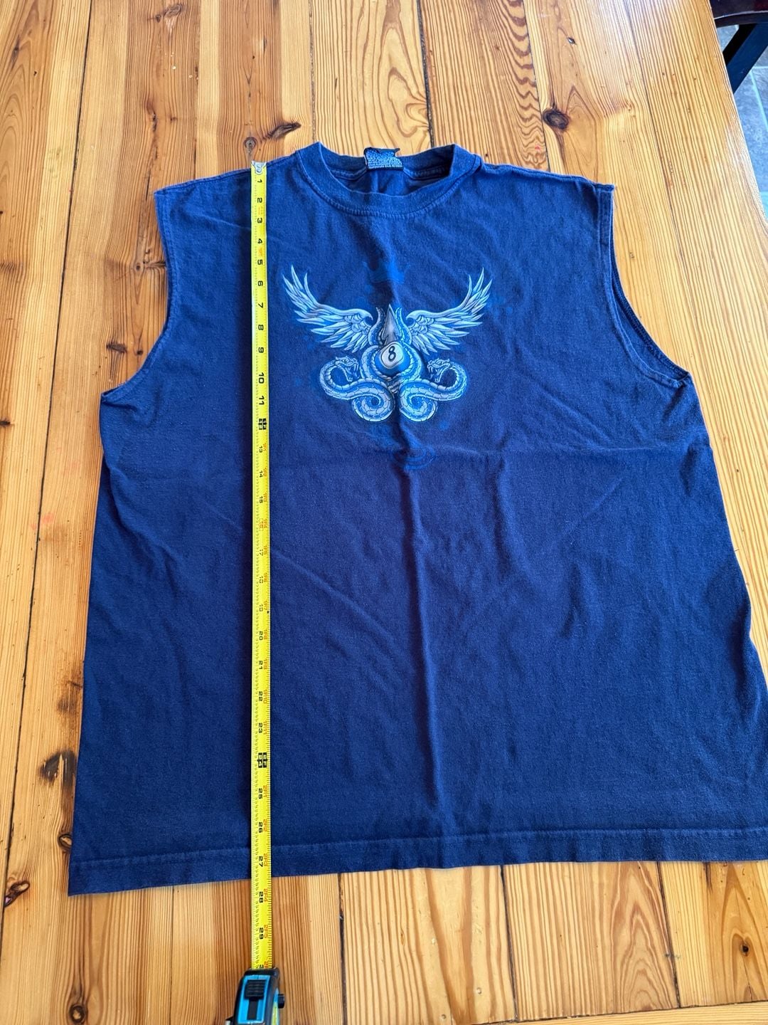 Sirco Graphic Sleeveless T-Shirt Size XL Blue 8-Ball Snakes Wings Vintage 8