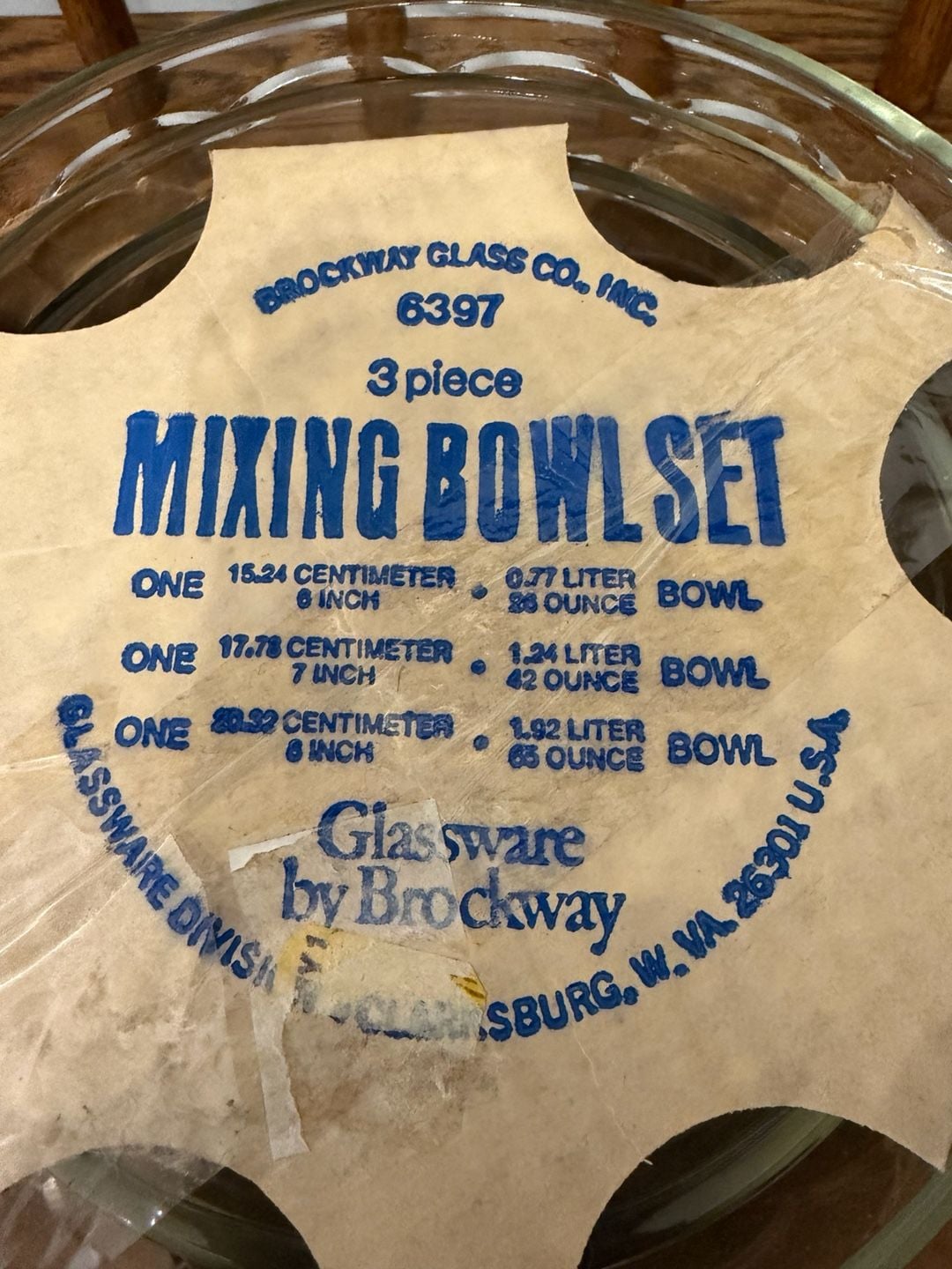 Brockway Glass Co. 3-Piece Mixing Bowl Set 6397 New with Tags 2