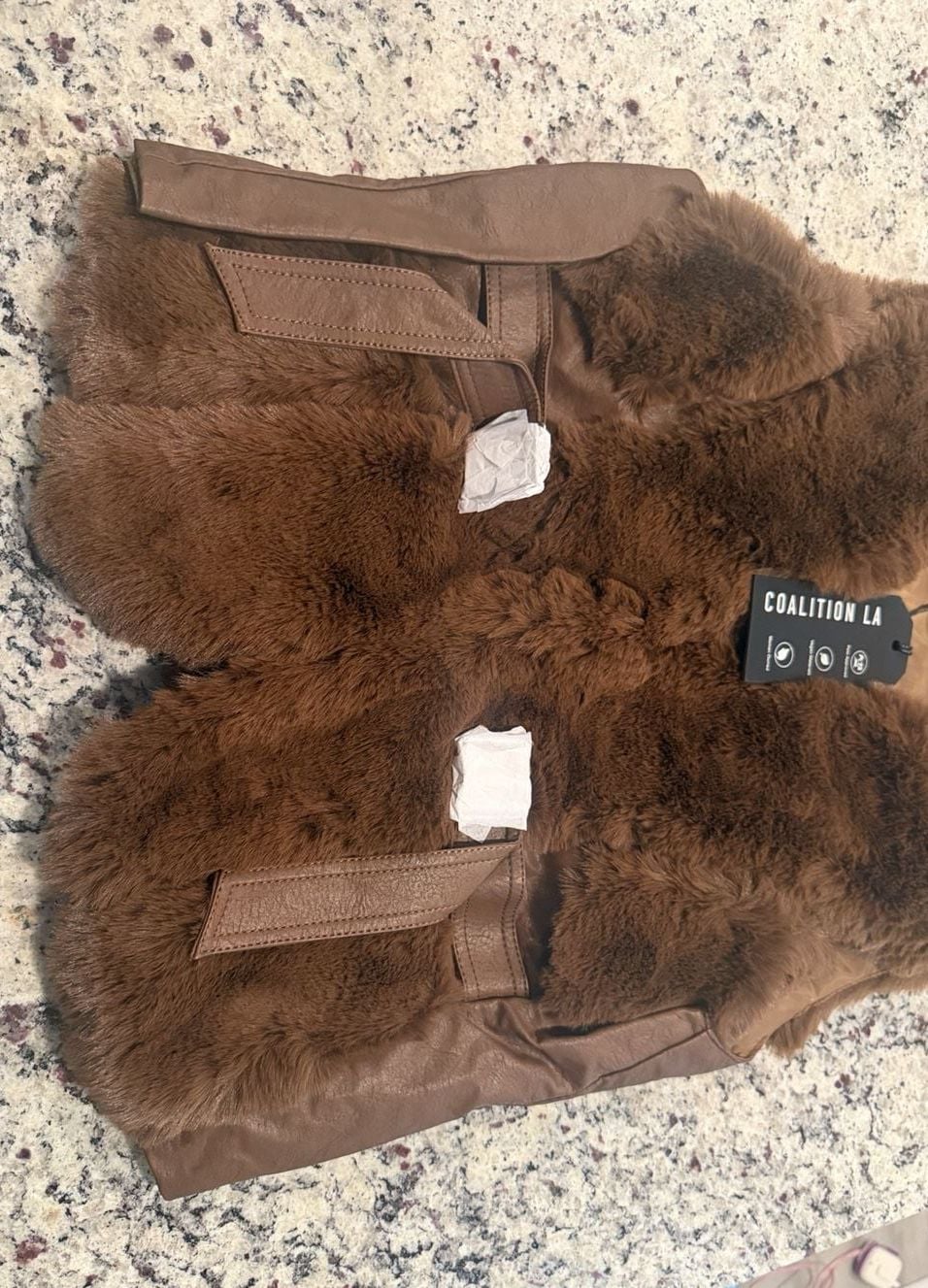 Coalition LA Faux Fur Faux Leather Vest Size XL Camel New With Tags 3