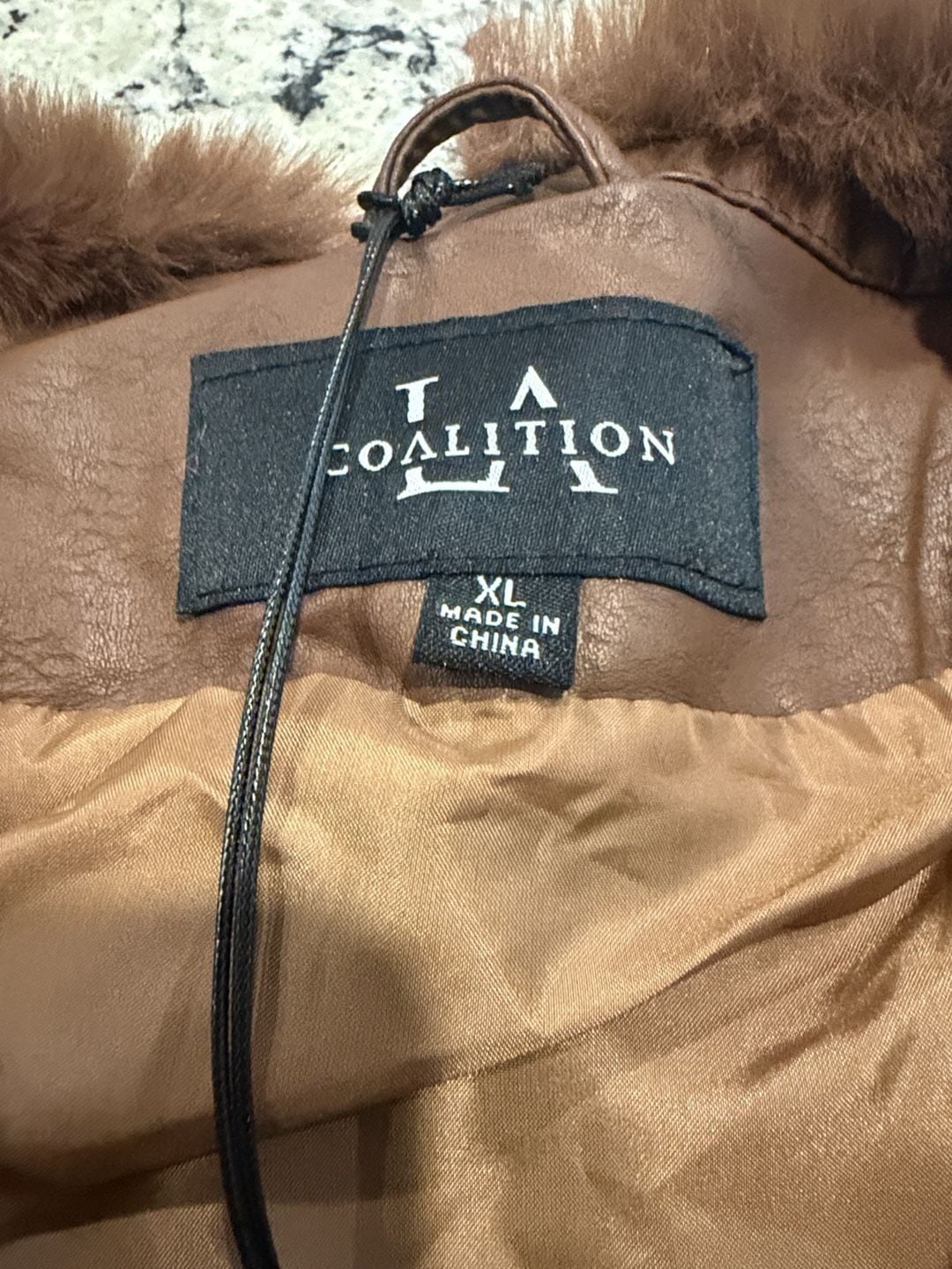 Coalition LA Faux Fur Faux Leather Vest Size XL Camel New With Tags 5