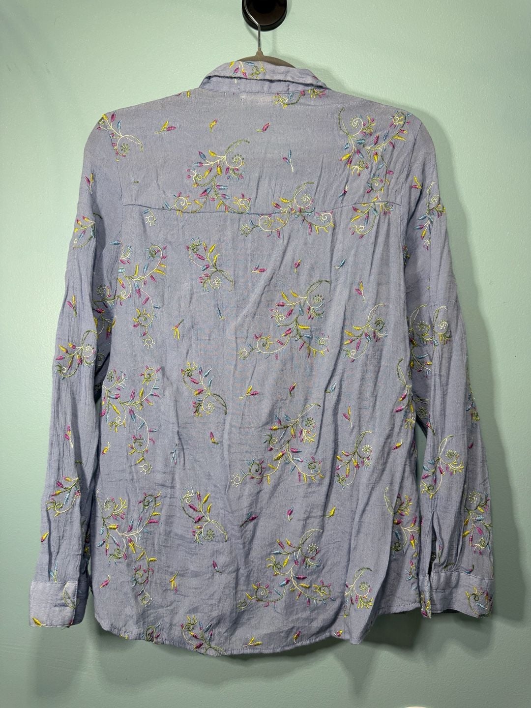 Hope Springs Embroidered Shirt Size L Blue Long Sleeve Button Up Top 4