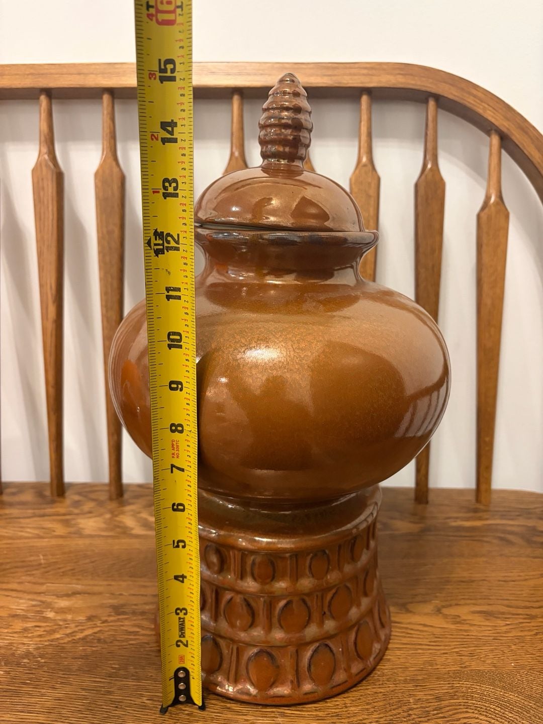 Bombay Company Ceramic Ginger Jar Glossy Amber Brown Lidded Urn 15 Inch 4