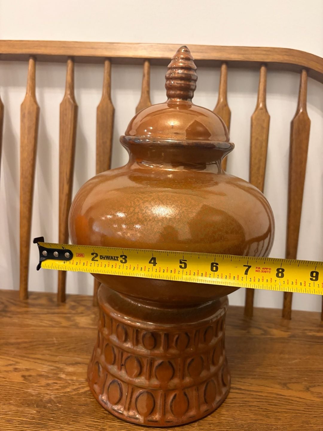 Bombay Company Ceramic Ginger Jar Glossy Amber Brown Lidded Urn 15 Inch 5