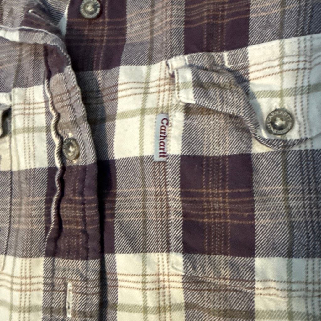 Carhartt For Women Plaid Flannel Shirt Size S Purple White Long Sleeve 4