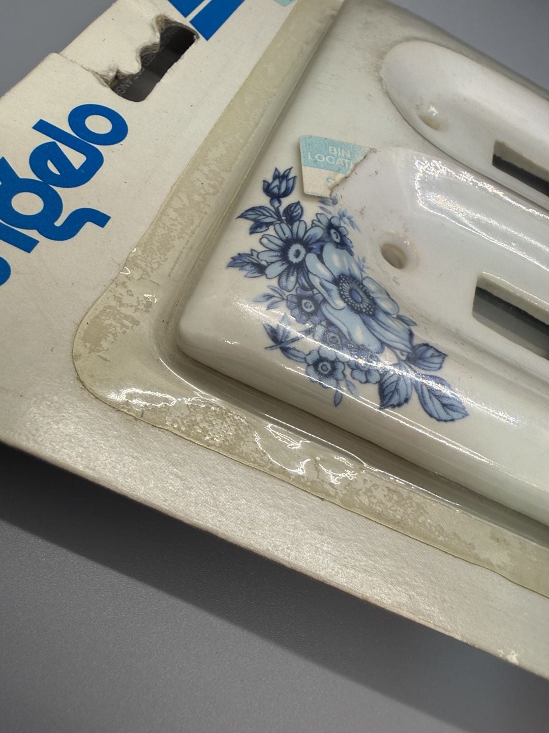 Angelo Ceramic Blue Floral Switch Plate Covers Lot of 2 NIP 1988 Cottage NOS Vtg 16