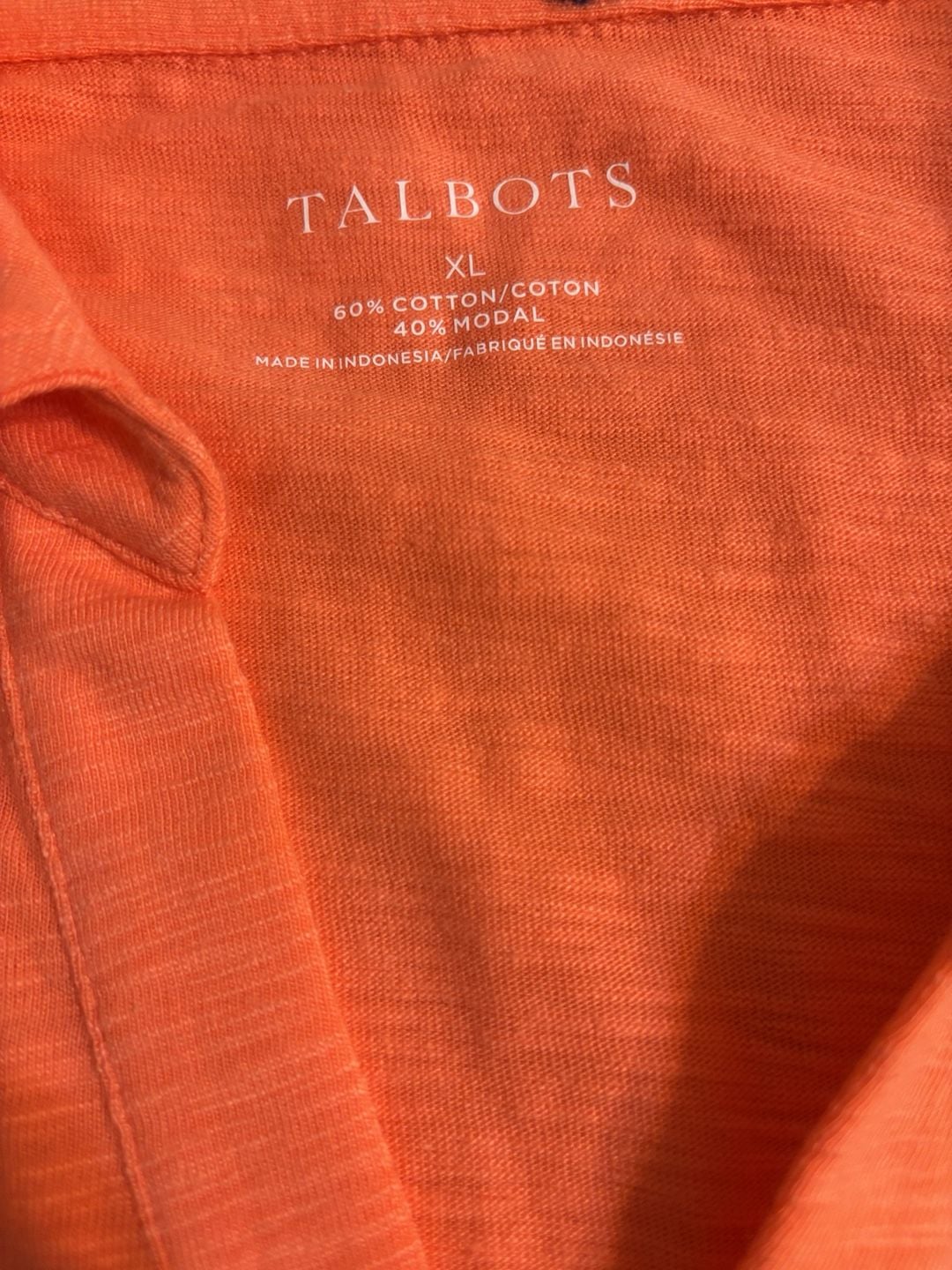 Talbots Slub Knit Polo Shirt Size XL Orange Cotton Blend Short Sleeve 4