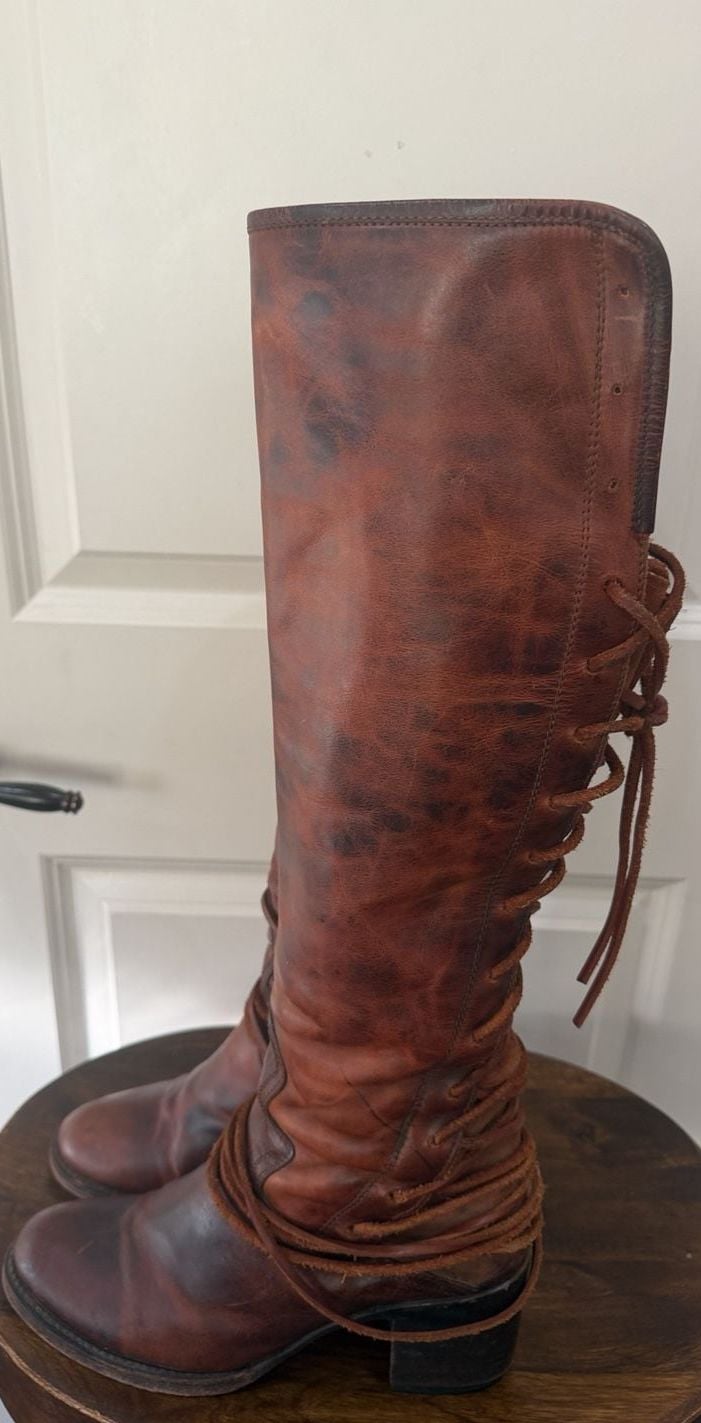 Free People Cedar Wood Tall Leather Boots Brown Size 9 4