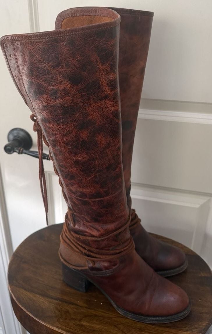 Free People Cedar Wood Tall Leather Boots Brown Size 9 6