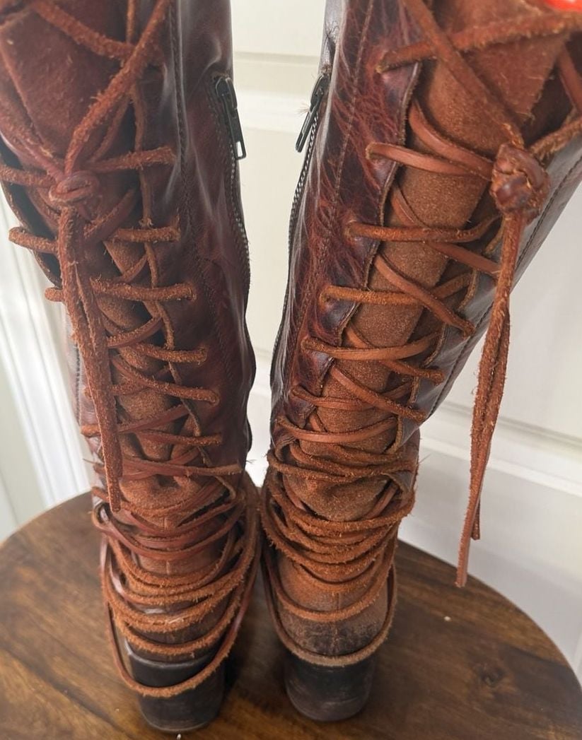 Free People Cedar Wood Tall Leather Boots Brown Size 9 5