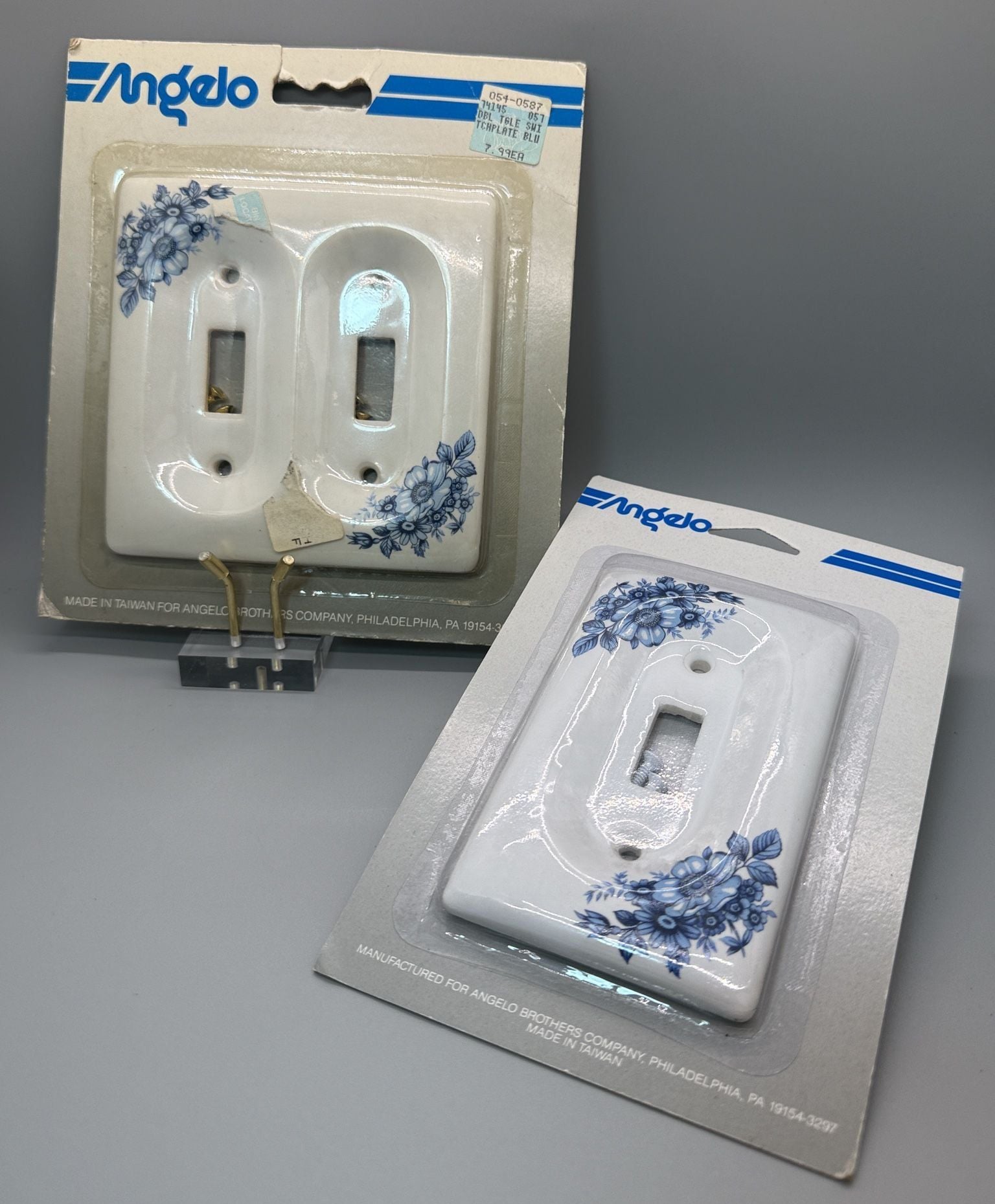 Angelo Ceramic Blue Floral Switch Plate Covers Lot of 2 NIP 1988 Cottage NOS Vtg 3