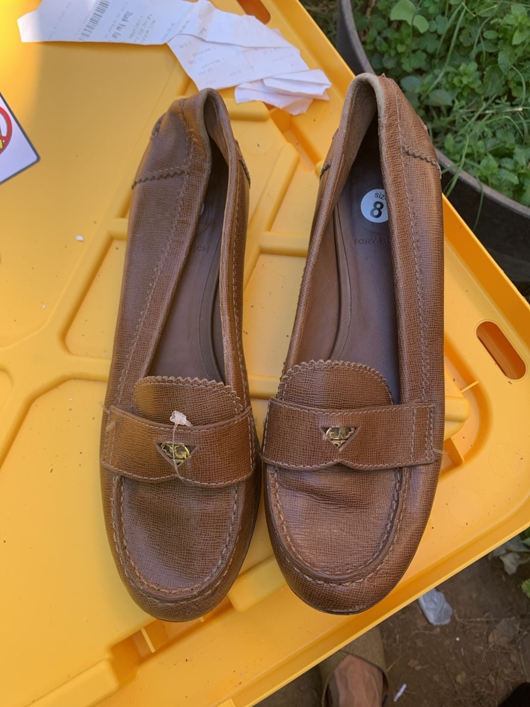 Tory Burch Leather Loafers Size 8 M Brown Textured Slip On Shoes 2