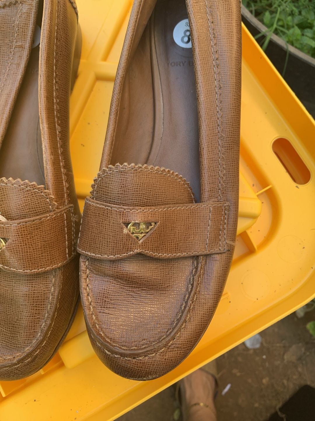 Tory Burch Leather Loafers Size 8 M Brown Textured Slip On Shoes 3