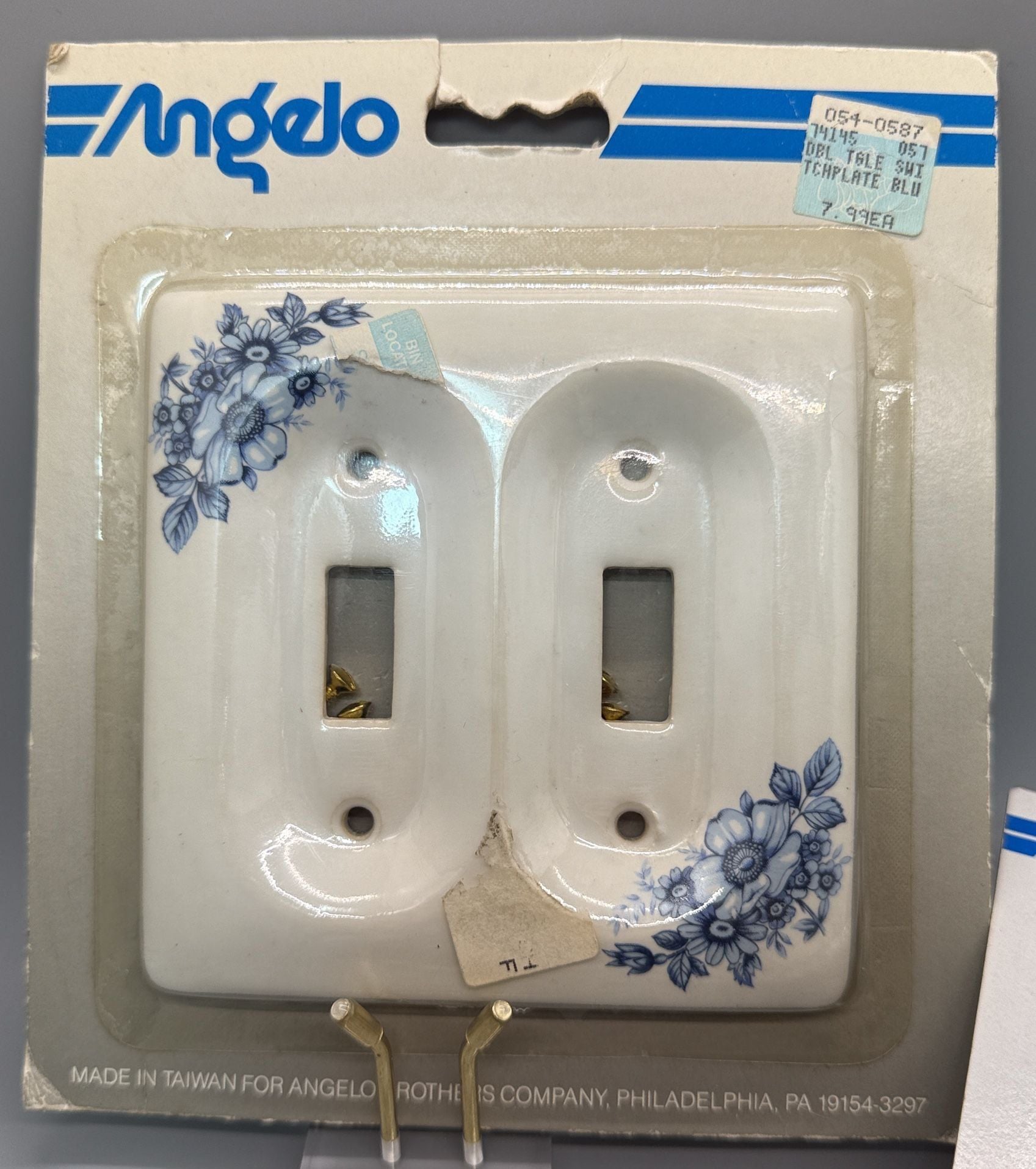 Angelo Ceramic Blue Floral Switch Plate Covers Lot of 2 NIP 1988 Cottage NOS Vtg 7