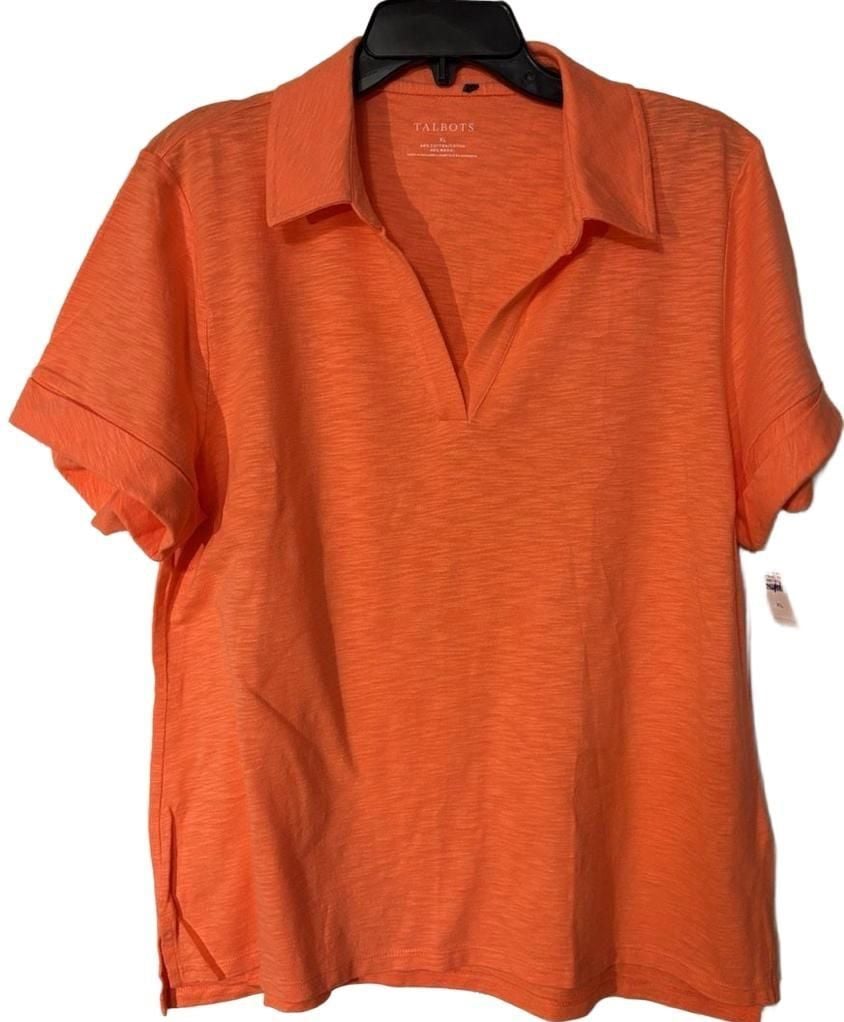 Talbots Slub Knit Polo Shirt Size XL Orange Cotton Blend Short Sleeve 3