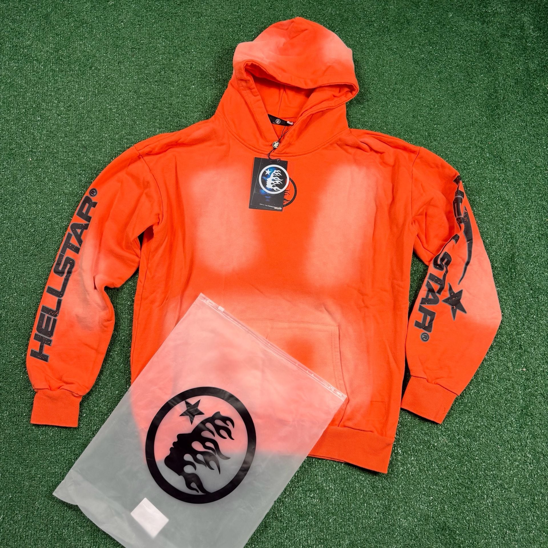 Hellstar Hoodie Size M Orange Graphic Pullover Sweatshirt 2