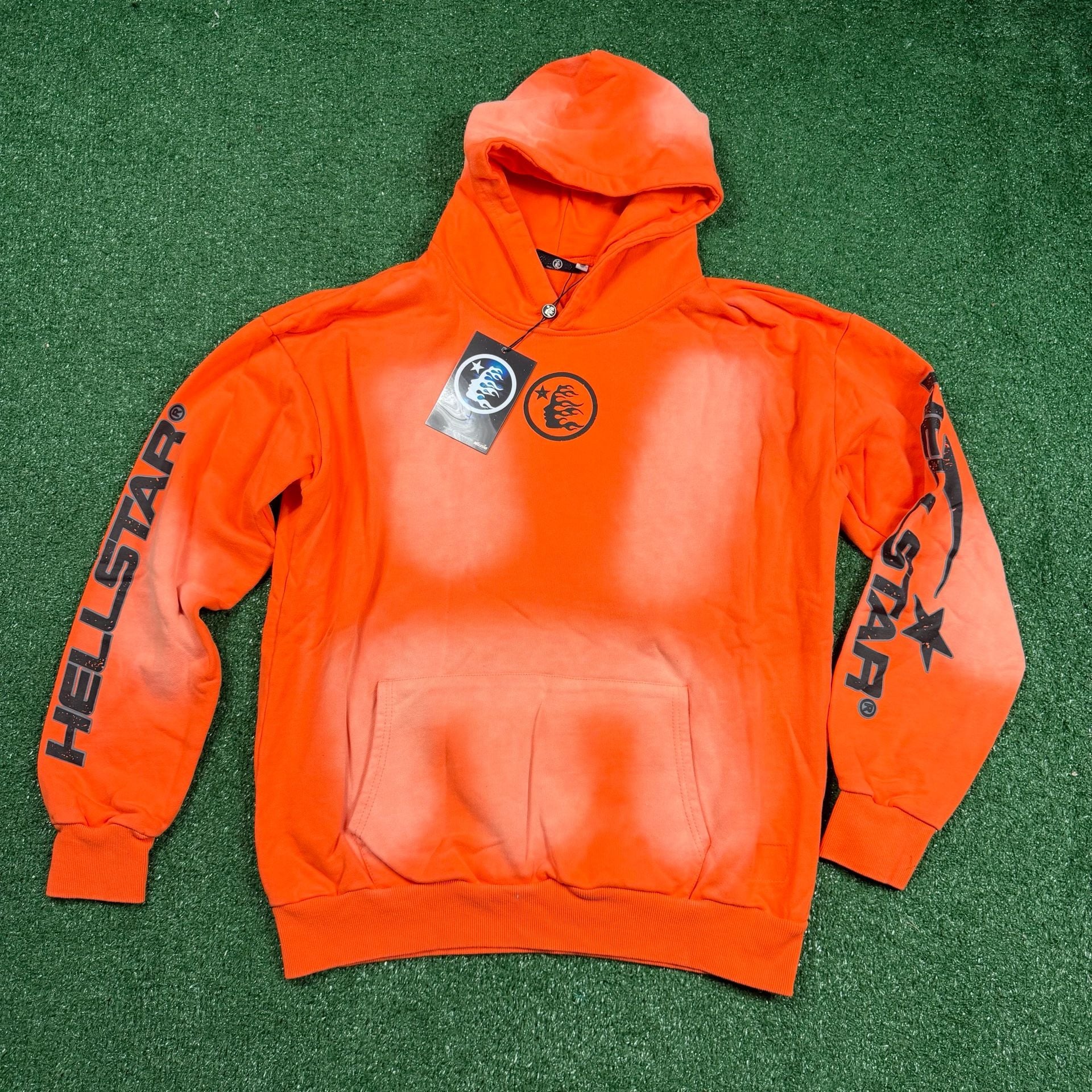 Hellstar Hoodie Size M Orange Graphic Pullover Sweatshirt 3