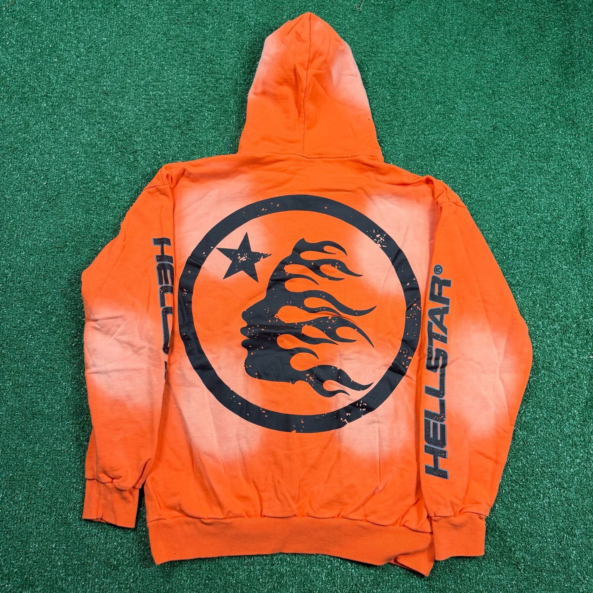 Hellstar Hoodie Size M Orange Graphic Pullover Sweatshirt 4
