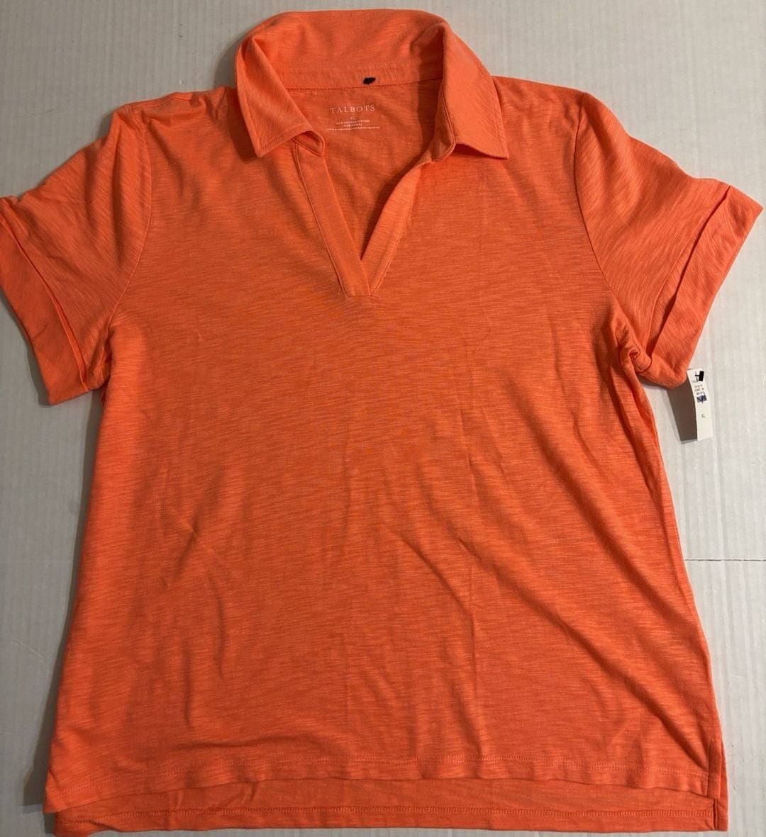 Talbots Slub Knit Polo Shirt Size XL Orange Cotton Blend Short Sleeve 5