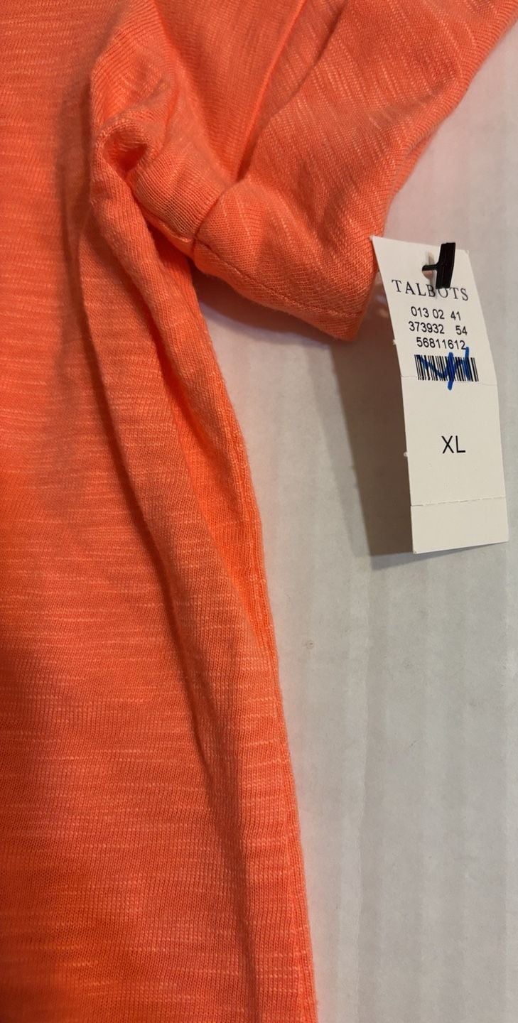 Talbots Slub Knit Polo Shirt Size XL Orange Cotton Blend Short Sleeve 6
