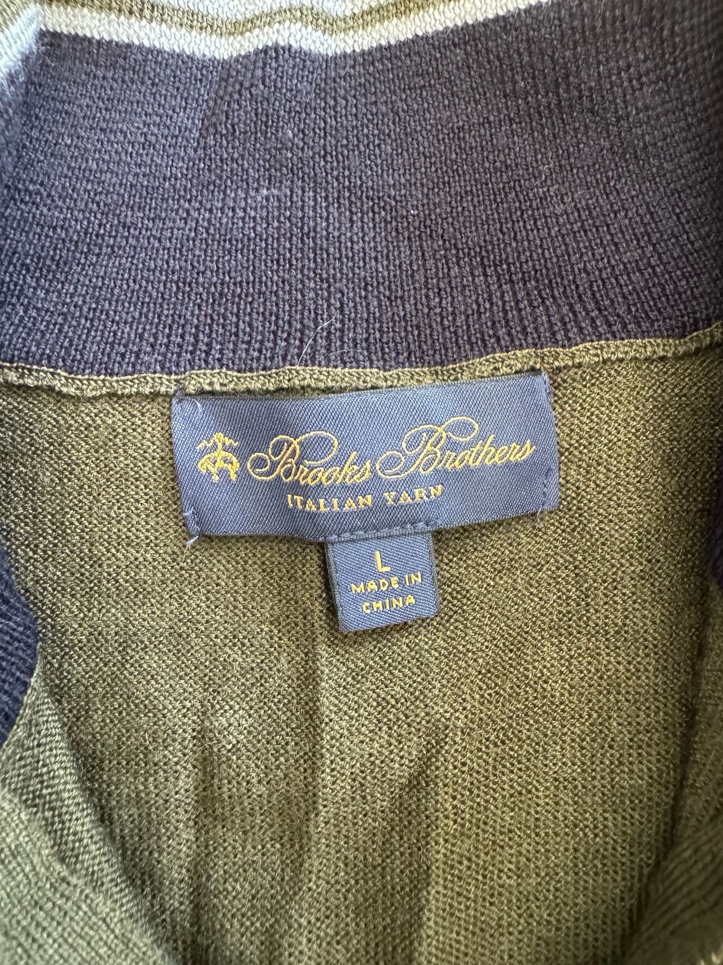 Brooks Brothers Italian Yarn 1/4 Zip Sweater Size L Olive Green 4