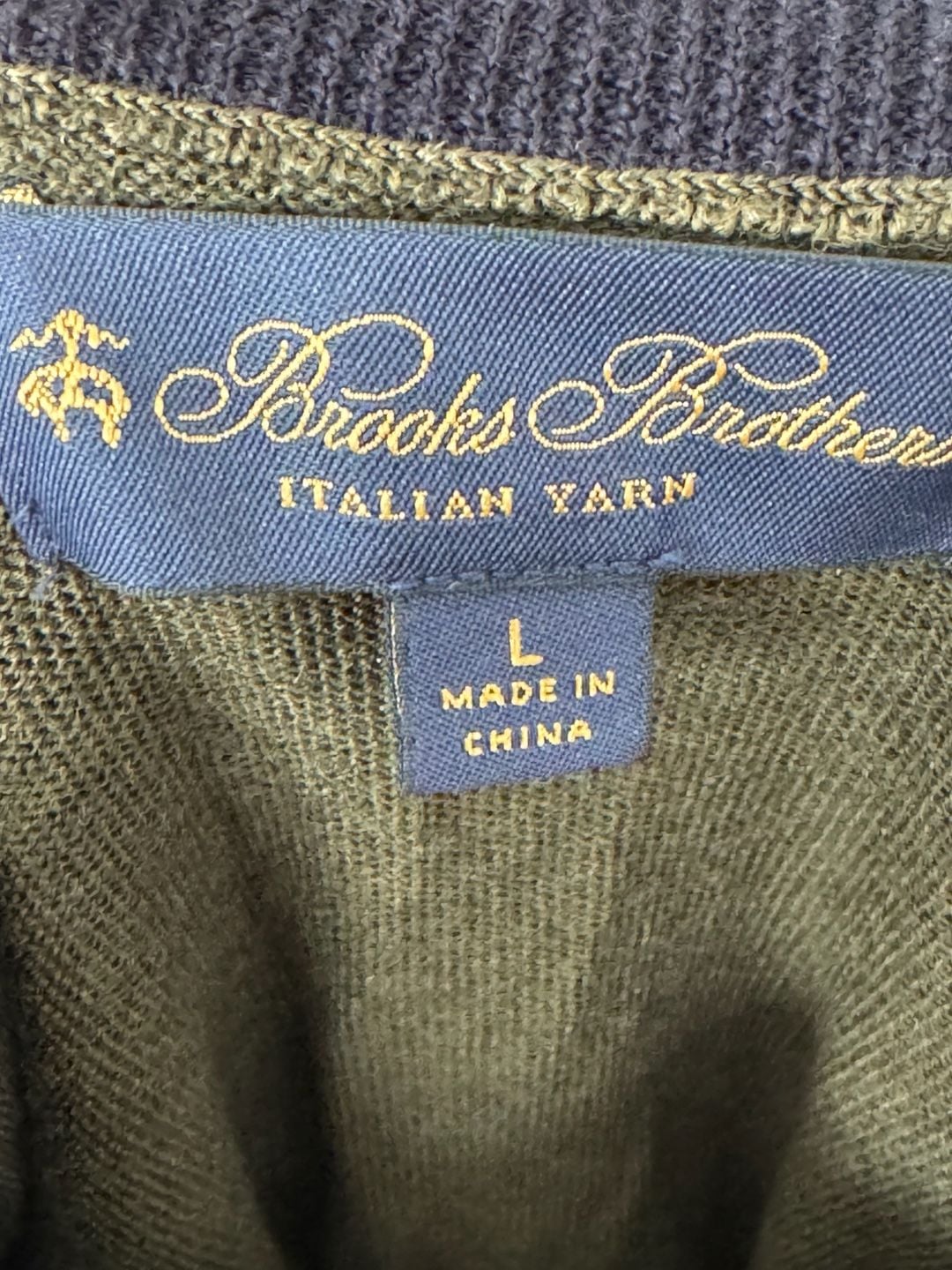 Brooks Brothers Italian Yarn 1/4 Zip Sweater Size L Olive Green 8