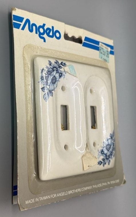 Angelo Ceramic Blue Floral Switch Plate Covers Lot of 2 NIP 1988 Cottage NOS Vtg 12