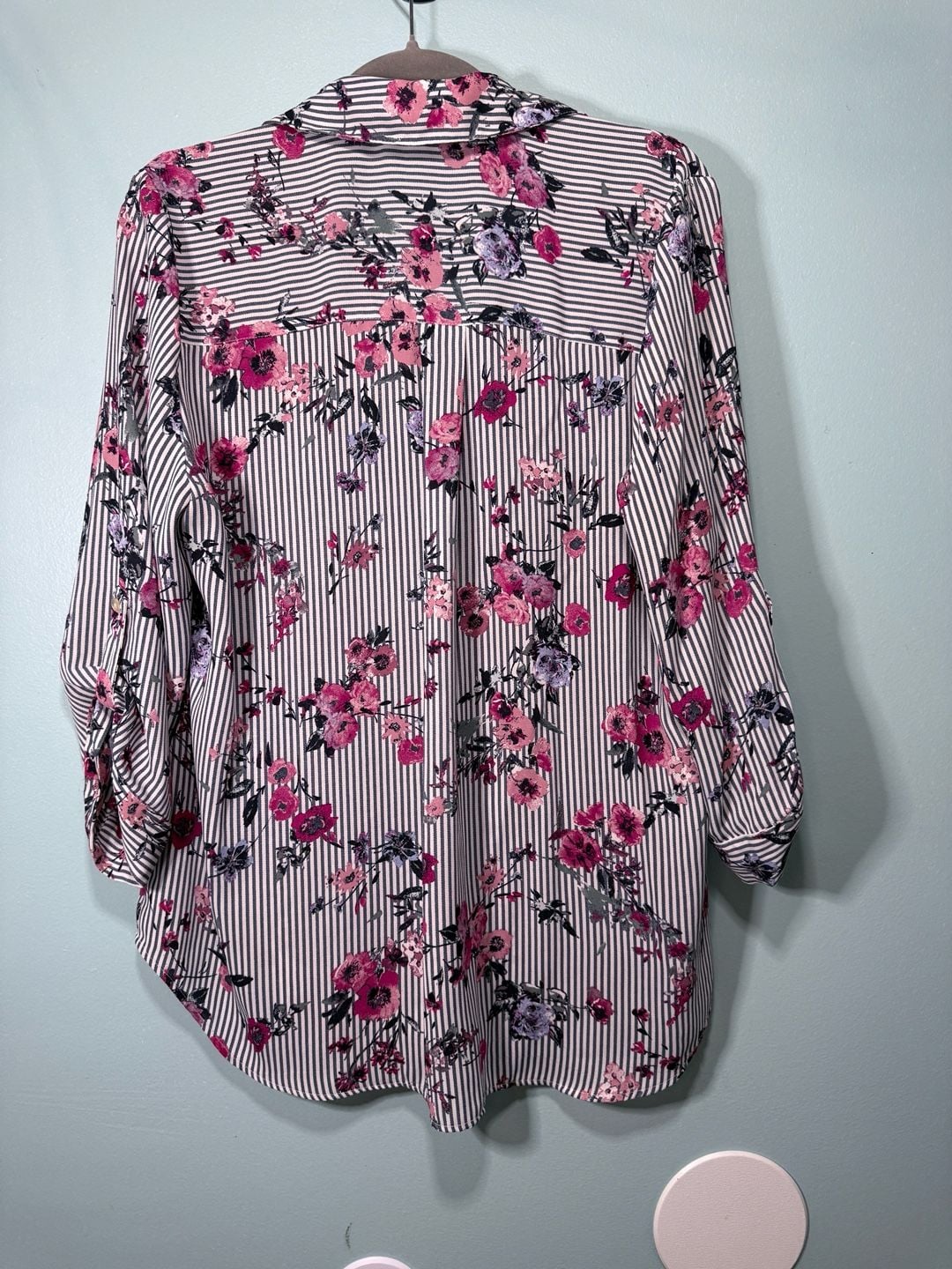 Unbranded Striped Floral Button Down Blouse 3