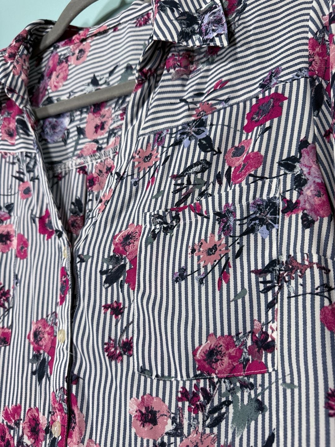 Unbranded Striped Floral Button Down Blouse 4