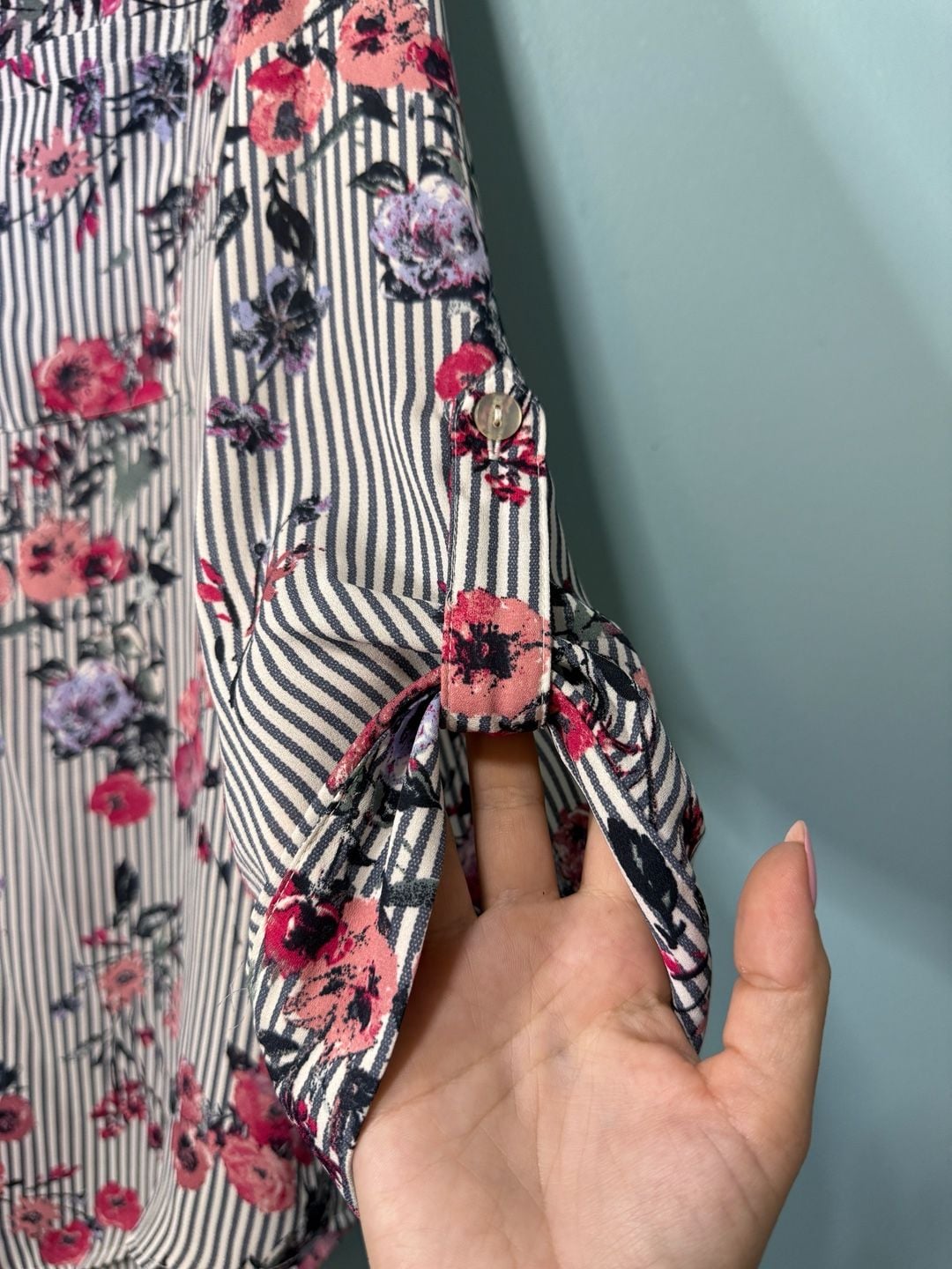 Unbranded Striped Floral Button Down Blouse 5