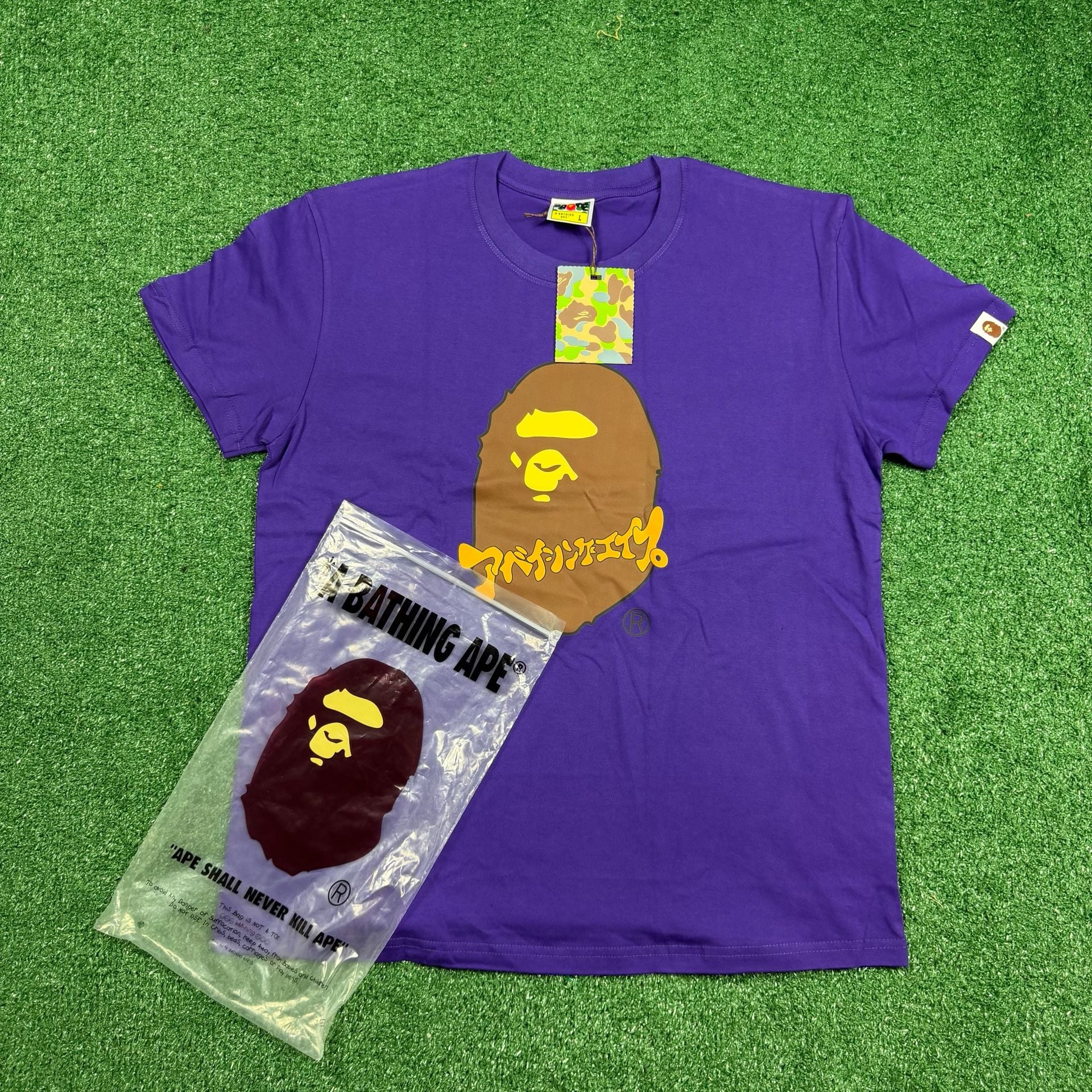 A Bathing Ape APE Head T-Shirt Size L Purple Graphic Tee 2